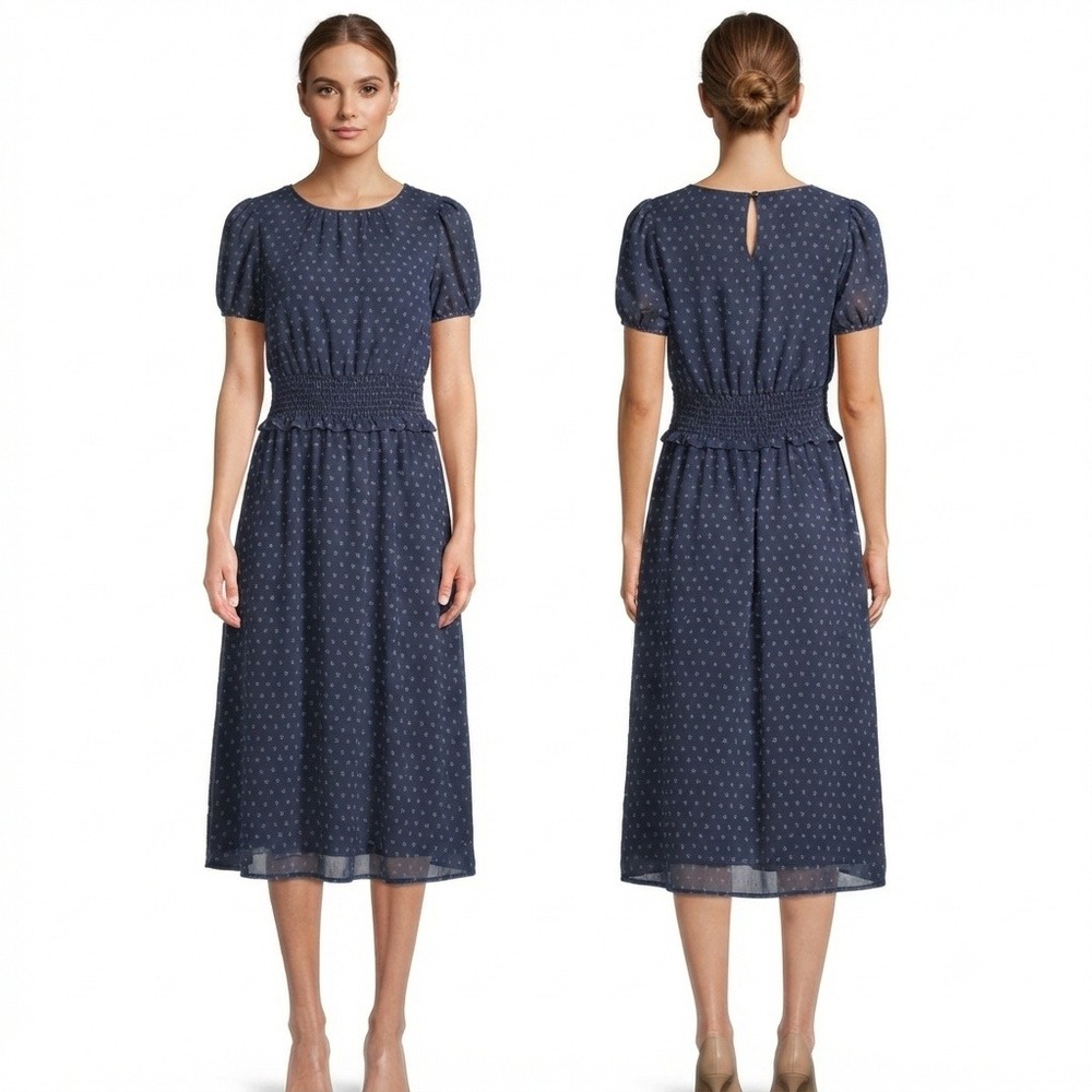 Wild Fable Dress Womans‎ XS Blue Floral Smocked Midi Puff Sleeve Cottagecore